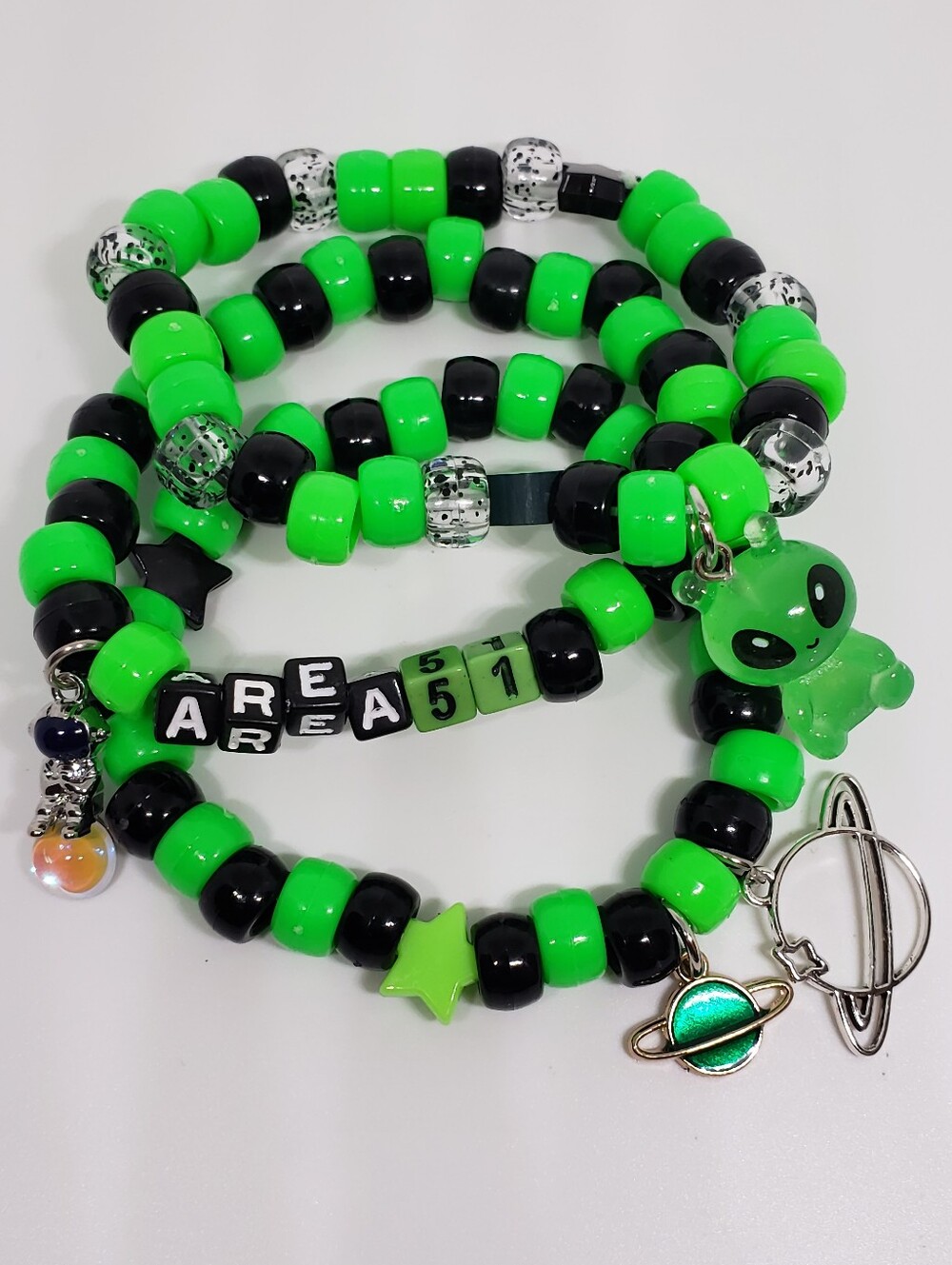Handmade Alien Area 51 Beaded Stackable Kandi Bracelets